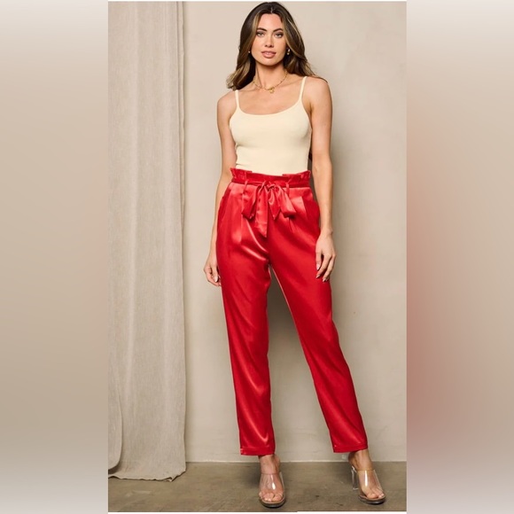 Pants - 🥳HP🥳 Red Satin High Waist Pants NWT Size Small